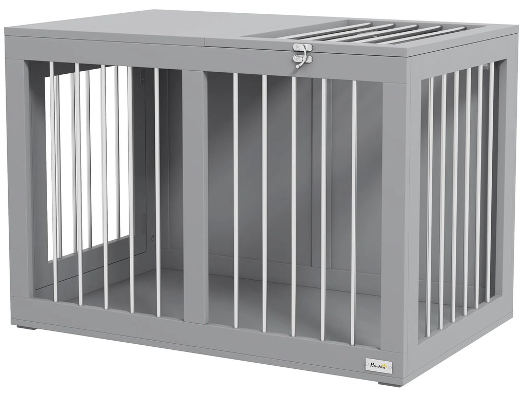 PawHut Cușcă pentru câini Hundebox Cușcă pentru transportul câinilor, 2 uși, blocabile, grilaj din oțel, 80 cm x 50 cm x 56,5 cm, Gri | Aosom Romania