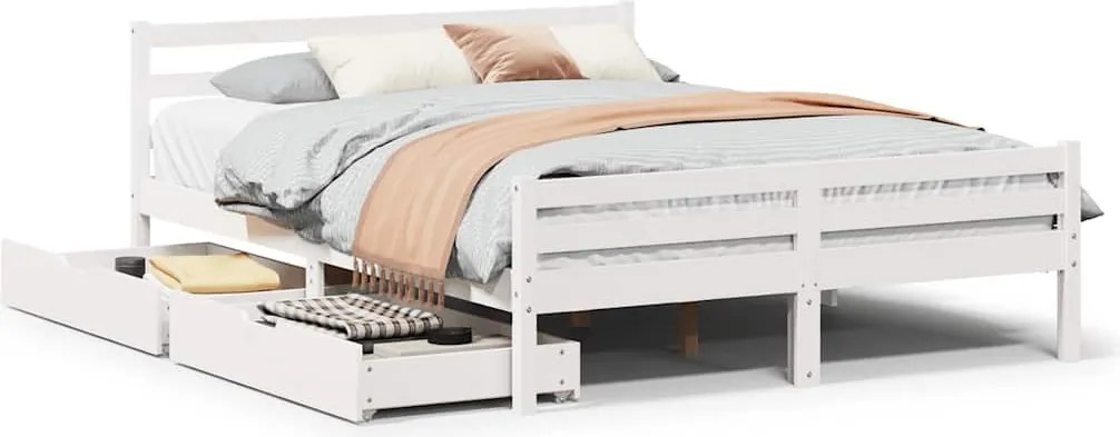 vidaXL Cadru de pat fără saltea, alb, 150x200 cm, lemn masiv pin