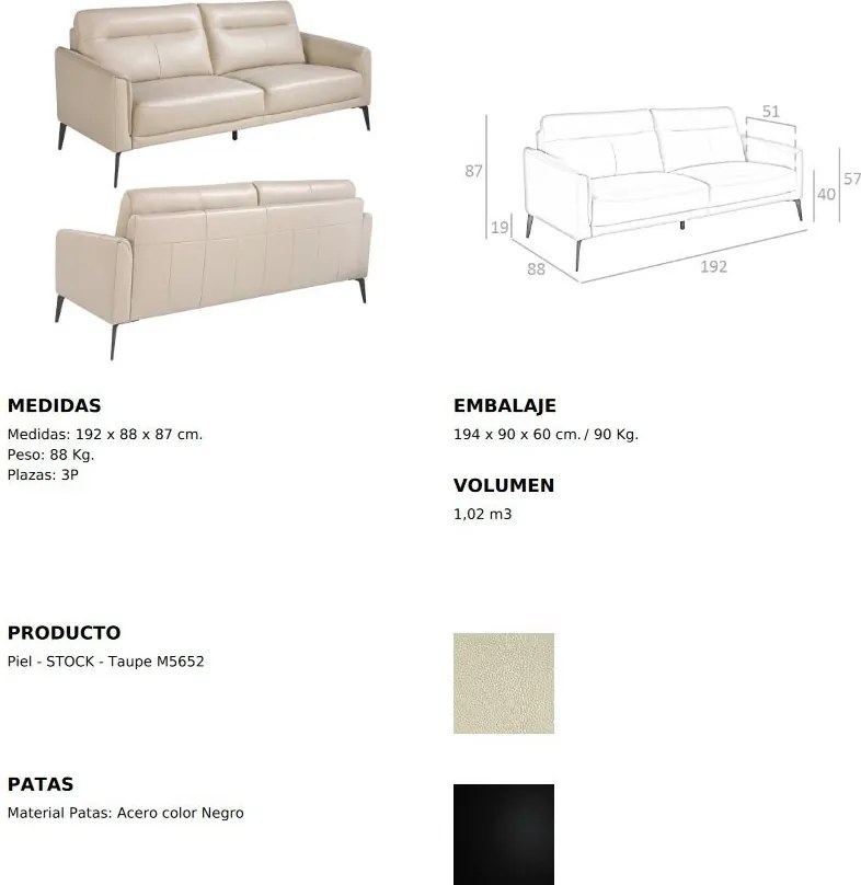 Canapea 3 locuri eleganta, design italian Cowhide leather taupe grey