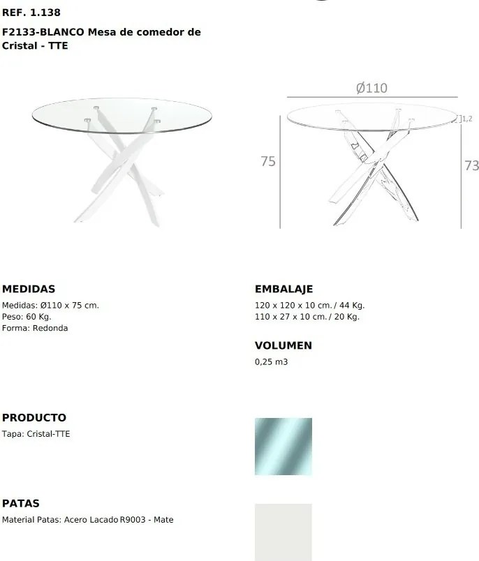 Masa rotunda design modern Veola alb, 110cm