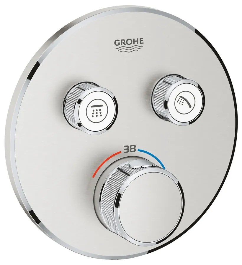 Baterie dus incastrata cu termostat Grohe Grohtherm SmartControl 2 iesiri crom periat Supersteel