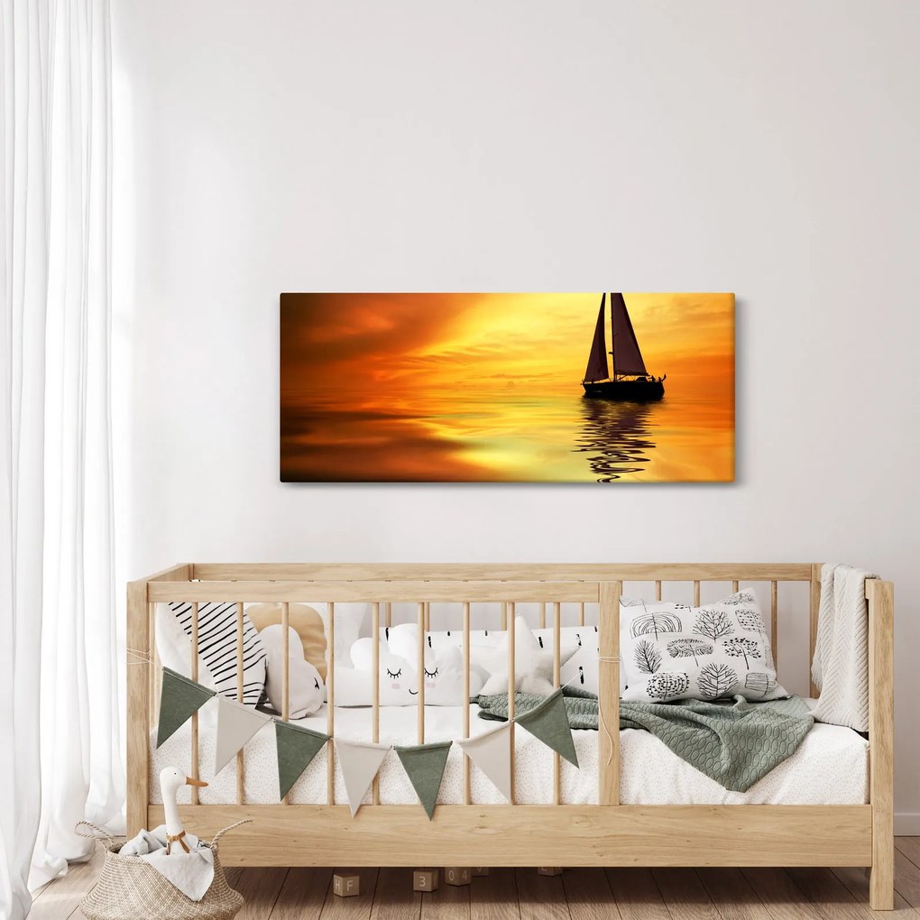 Tablou - Sailboat la apus de soare (120x50 cm)