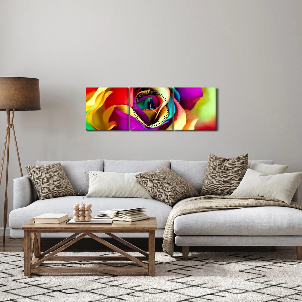 Tablou - Trandafir colorat (cu ceas) (90x30 cm)