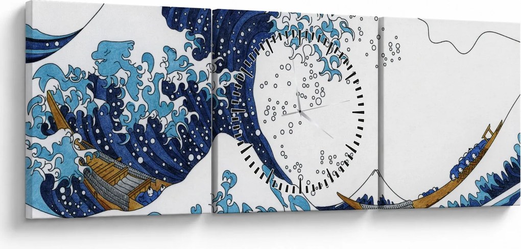 Tablou - Desen japonez, valuri (cu ceas) (90x30 cm)