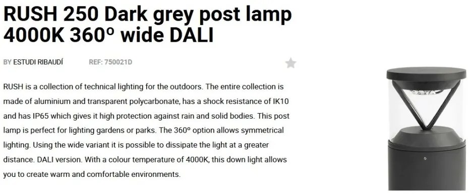 Mini Stalp LED iluminat exterior simetric 360º wide IP65 RUSH 25cm 4000K DALI