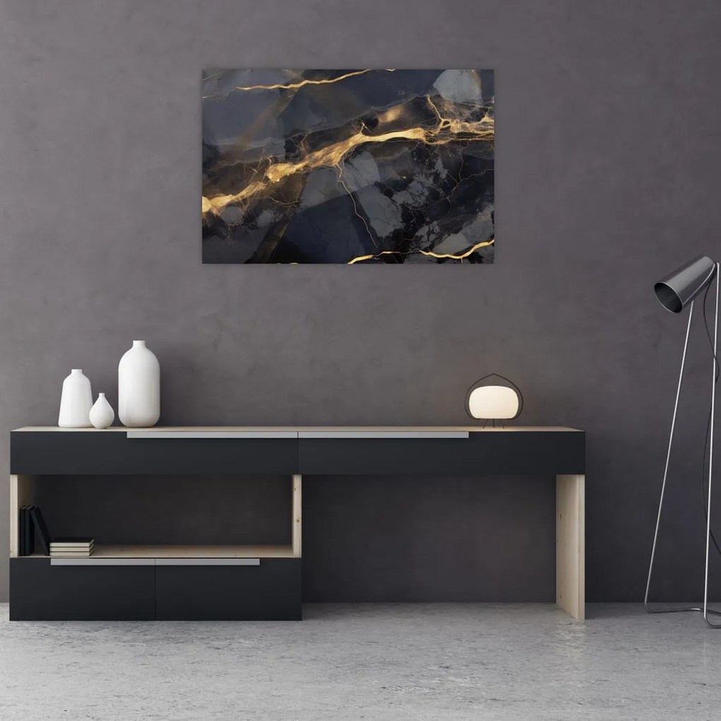 Tablou - Negru - decor auriu (90x60 cm)
