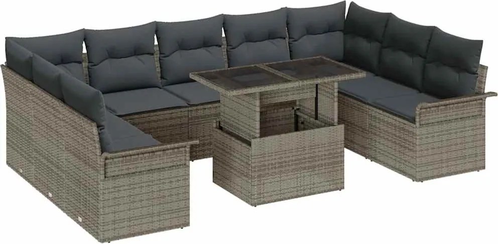 vidaXL Set de canapele pentru grădină cu pernă 10 pcs Gri Poli Rattan