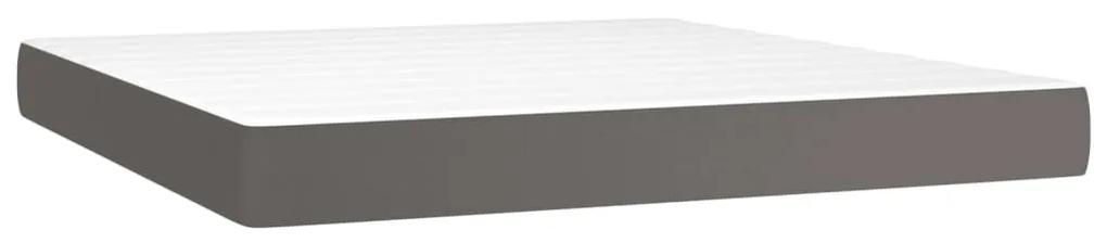 Pat box spring cu saltea, gri, 160x200 cm, piele ecologica Gri, 160 x 200 cm, Design simplu