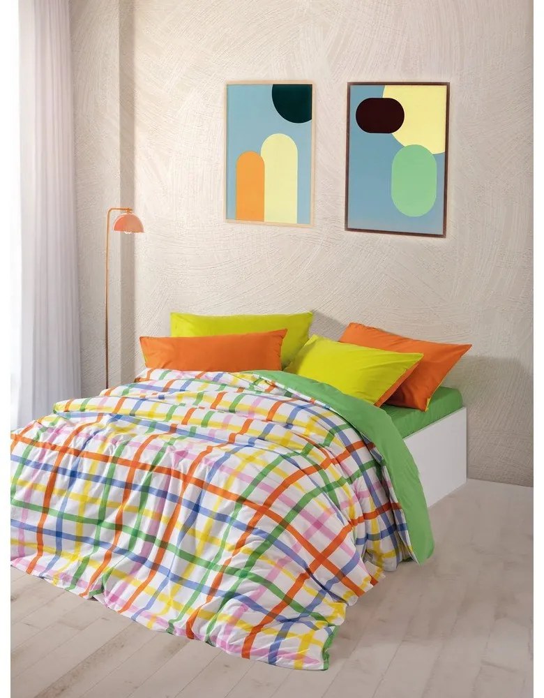 Lenjerie de pat din bumbac ranforcé pentru pat dublu, extinsă cu cearceaf inclus, cu 4 piese 200x220 cm Hype – Mijolnir