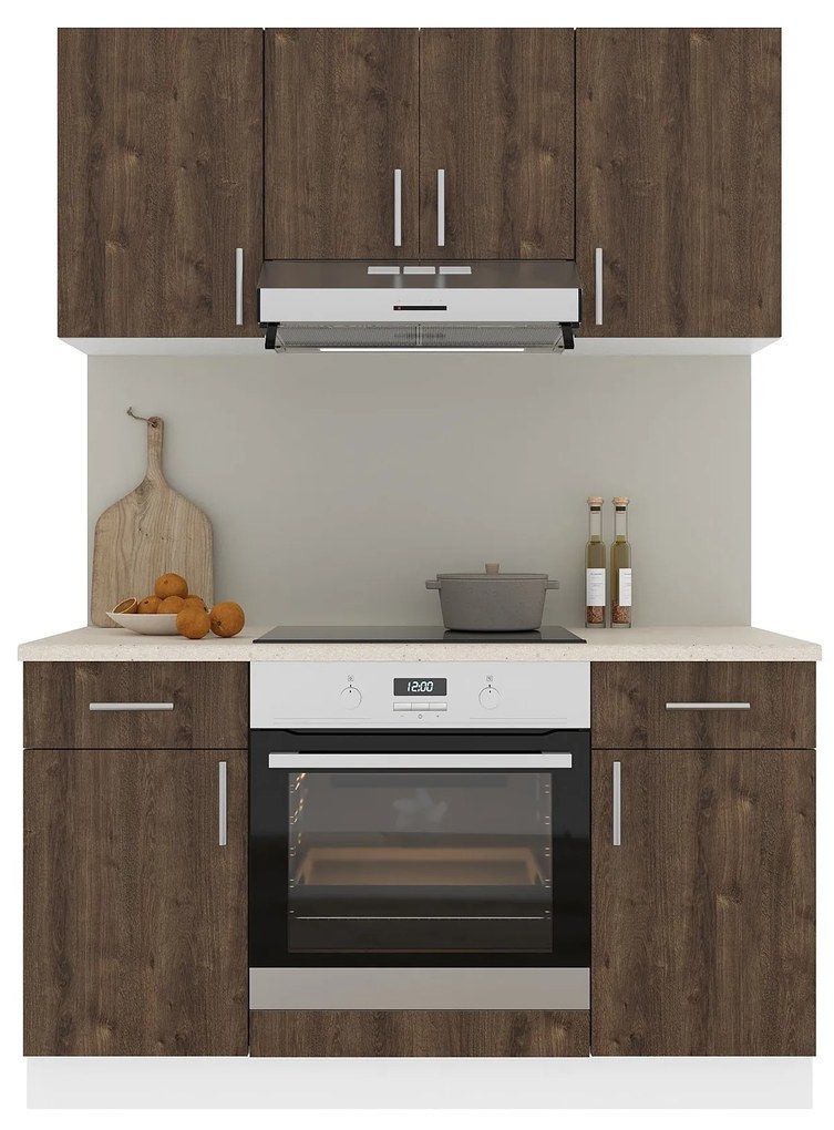 Set Bucatarie Karo V5, Stejar Bronz/Alb, Blat Thermo 28 mm, L 140 cm