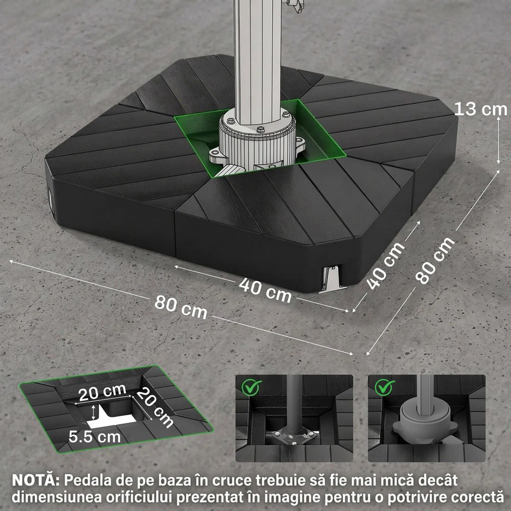 Outsunny Set de 4 Greutăţi pentru Umbrelă din HDPE cu Efect de Lemn, 80x80x13 cm, Negru | Aosom Romania