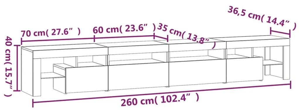 Comoda TV cu lumini LED, stejar sonoma, 280x36,5x40 cm 1, Stejar sonoma, 280 x 36.5 x 40 cm