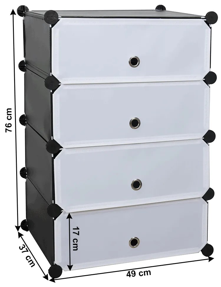 Organizator de pantofi modular, negru   alb, PORET