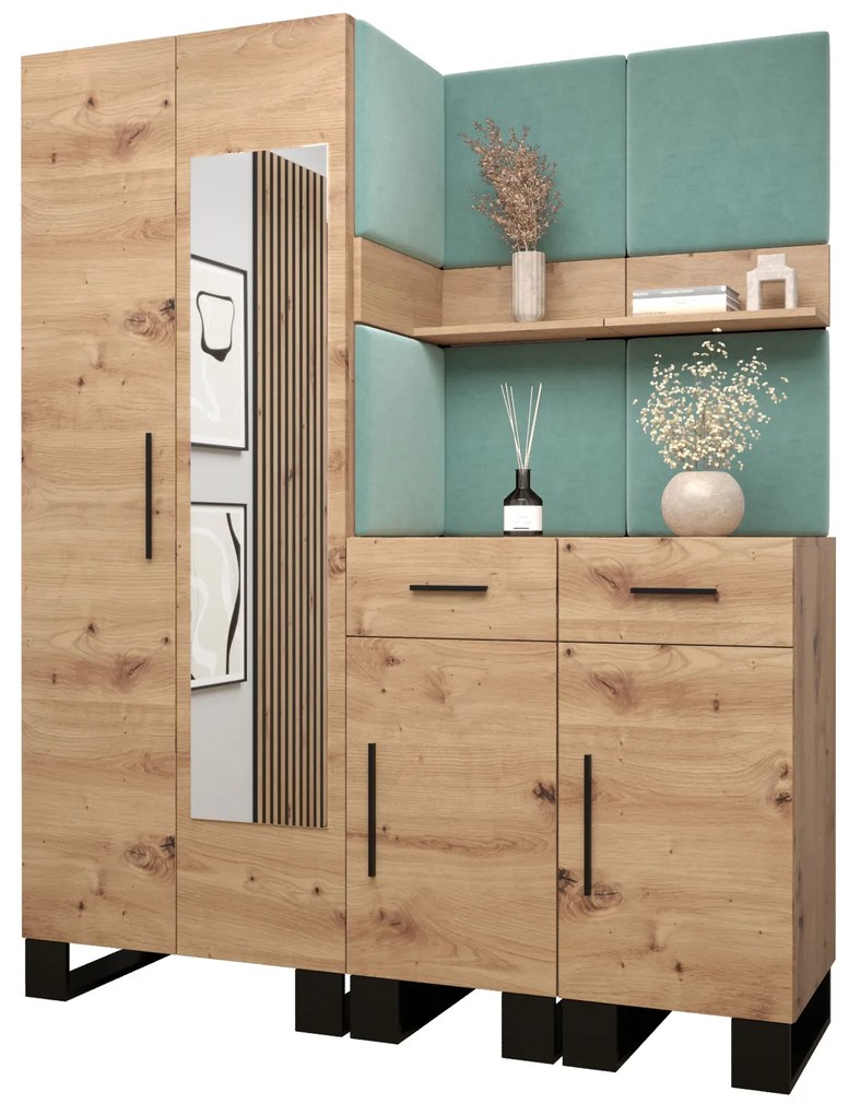 Set mobilier pentru hol Amanda 15 (Stejar artisan + verde). 1085985