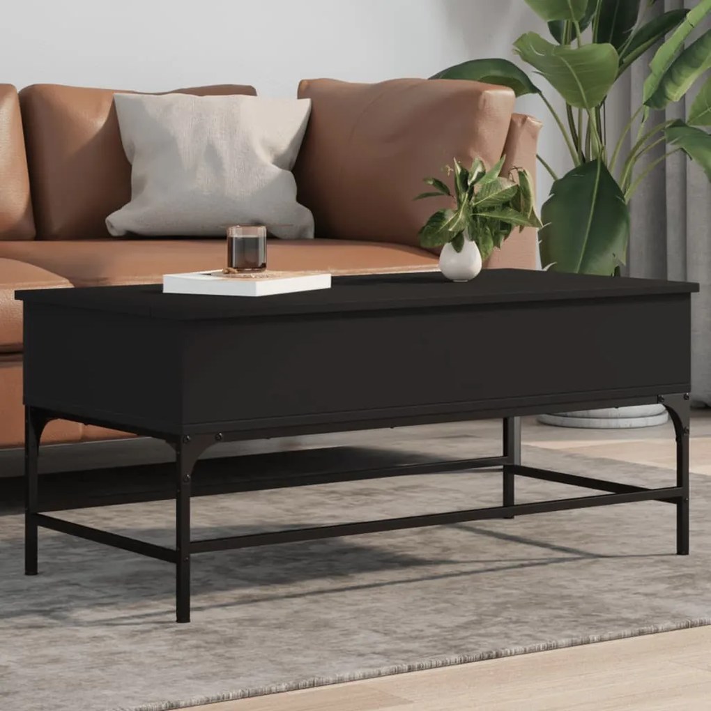 vidaXL Măsuță de cafea, negru, 100x50x45 cm, lemn prelucrat și metal
