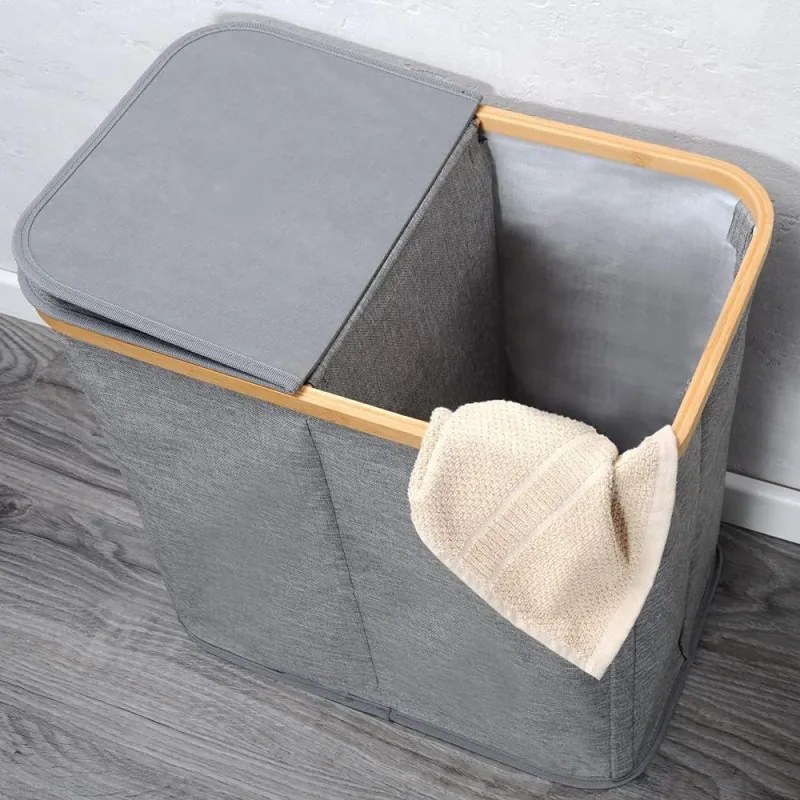 Cos pentru rufe Kesper 19598, 90 l, 2 compartimente, Poliester, Manere, Gri