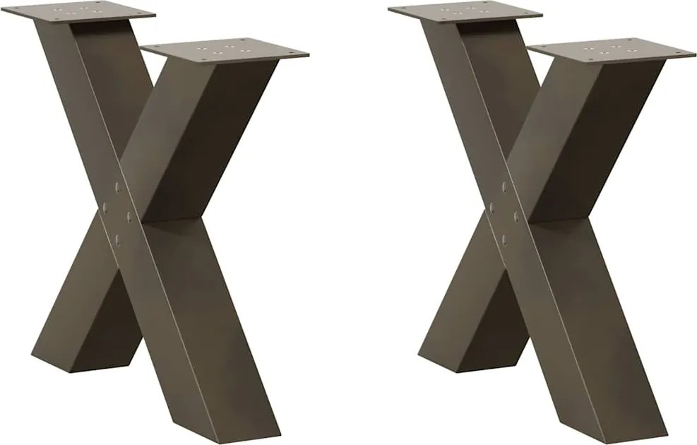 vidaXL Picioare pentru masă de cafea în formă de X, 2 buc., oțel natural, 60 x (42-43) cm