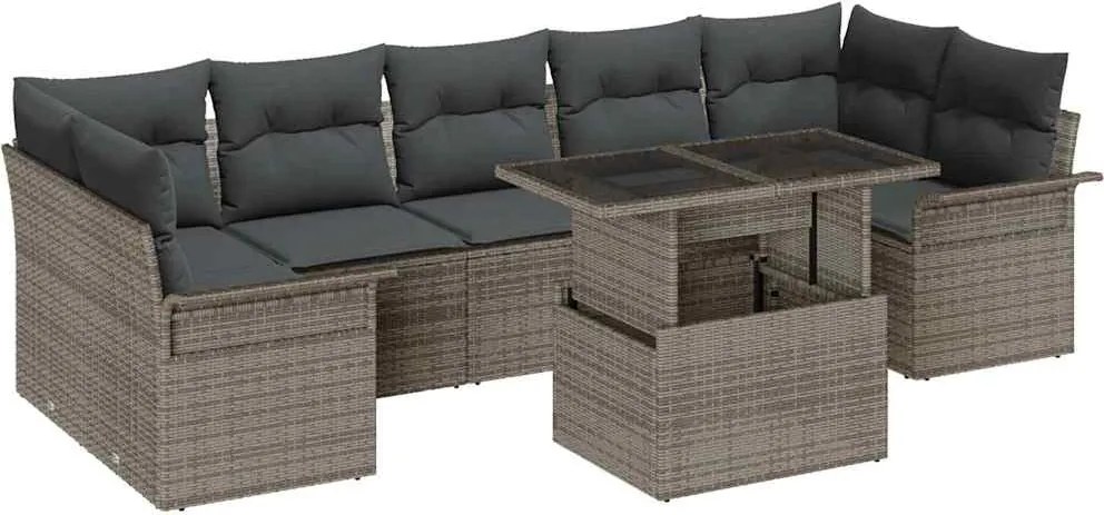 vidaXL Set de canapele pentru grădină cu pernă 8 pcs Gri poliratan