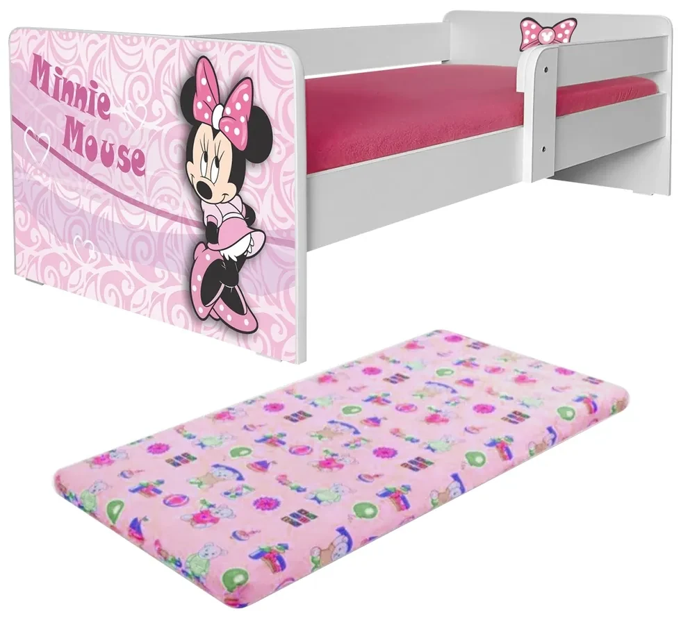 Pat Minnie P1 Fetite 2-8 Ani Cu Saltea cu lana 140 x 70 Si Protectie Laterala - Pc-p-str-mk-min-p1-70
