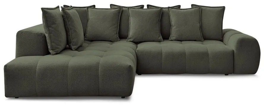 Colțar verde extensibil/cu spațiu de depozitare cu tapițerie din chenille (cu colț pe partea stângă/în formă de ”L”) Everest – Bobochic Paris