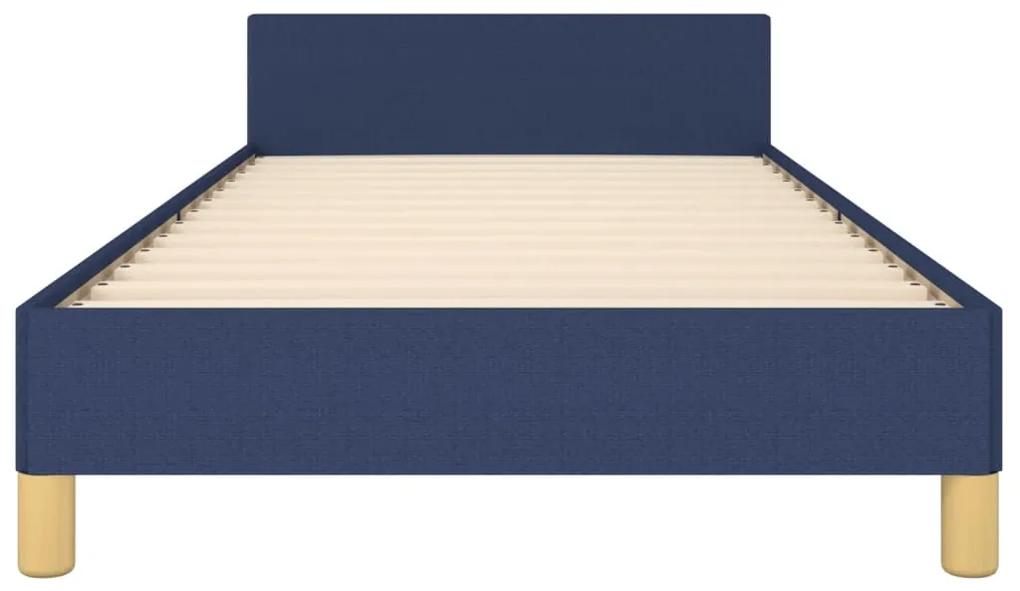 Cadru de pat cu tablie, albastru, 90x190 cm, textil Albastru, 90 x 190 cm, Cu blocuri patrate