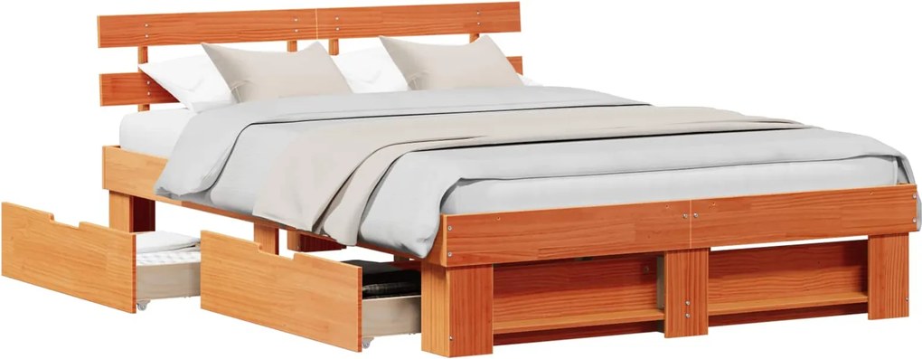 vidaXL Cadru de pat Maroniu cerat 150 x 200 cm Lemn de pin masiv