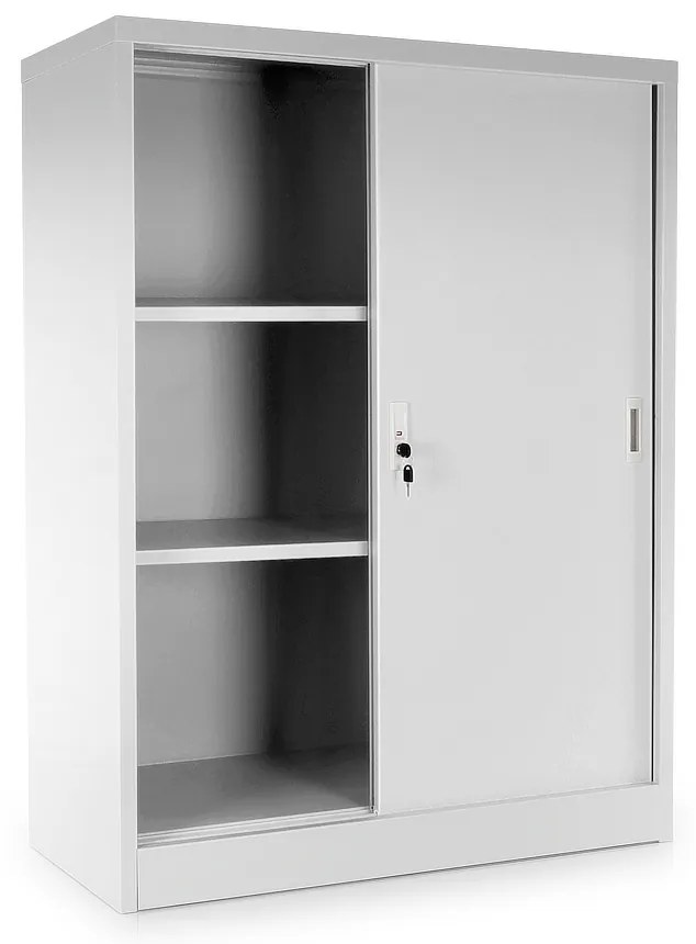 Dulap metalic universal mediu cu uși glisante 90 x 40 x 120 cm, încuietoare cilindrică, gri - ral 7035