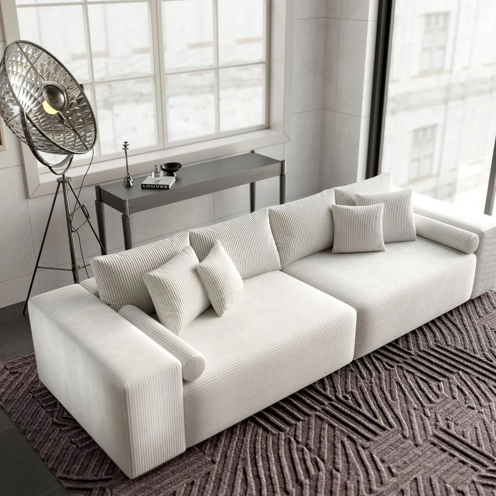 Canapea extensibilă dumonde cu ladă de depozitare si sezut confortabil din spuma high-density, Marbela Zoom Cream XXL 295x100 cm