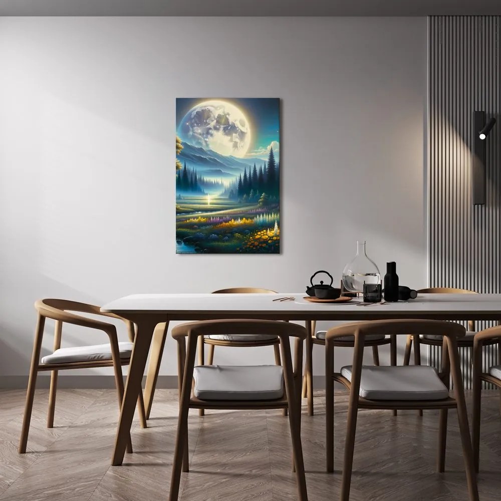 Tablou natură nocturnă liniștită cu râu