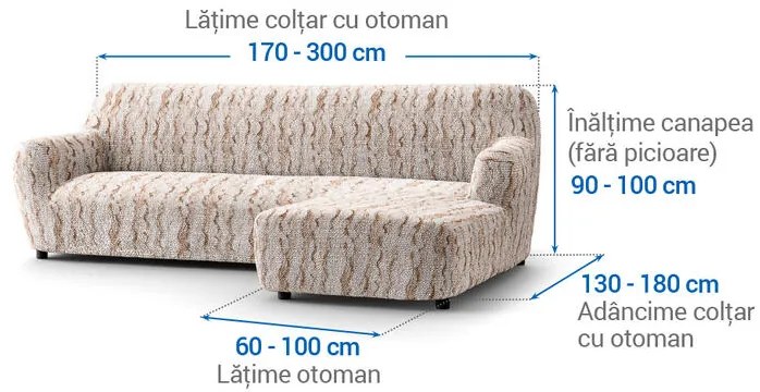 Huse bielastice OCEANO NOU bej canapea cu otoman dreapta (l. 170 - 300 cm)