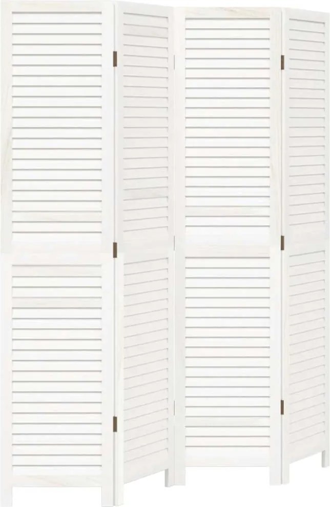 vidaXL Paravan cameră 4 panouri, alb, lemn masiv paulownia