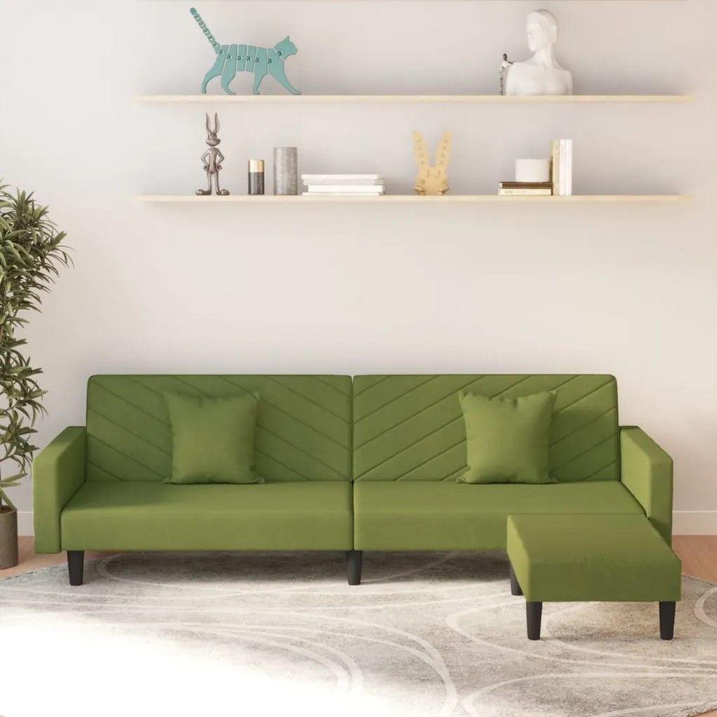3081846 vidaXL Canapea pat cu 2 perne&taburet, 2 locuri, verde deschis,catifea