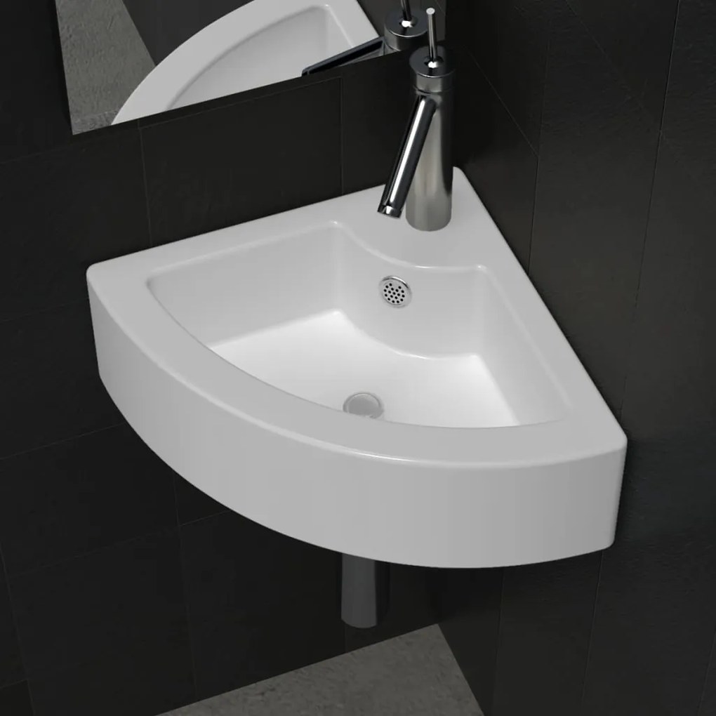 140697 vidaXL Chiuvetă de baie din ceramică, montare pe colț, alb