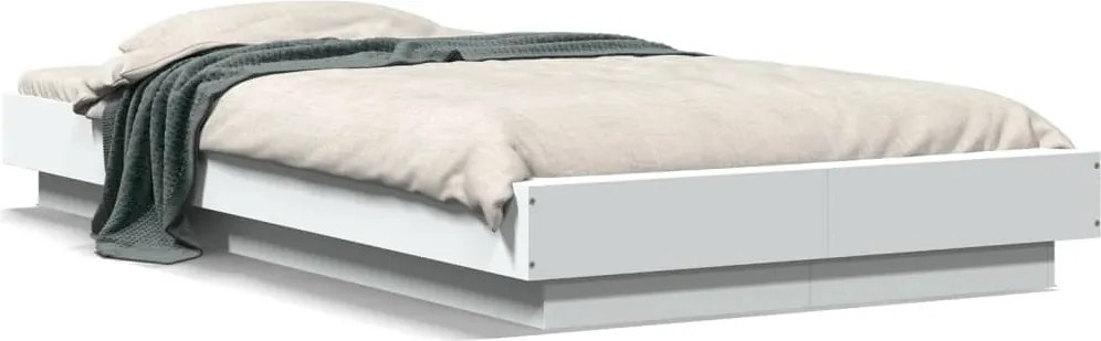 vidaXL Cadru de pat cu lumini LED, alb, 90x200 cm, lemn prelucrat