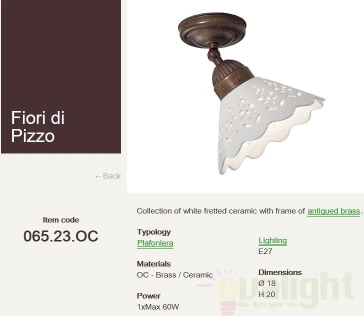 Plafonier rustic fabricat manual diametru 18cm Fiori di Pizzo 065.23.OC