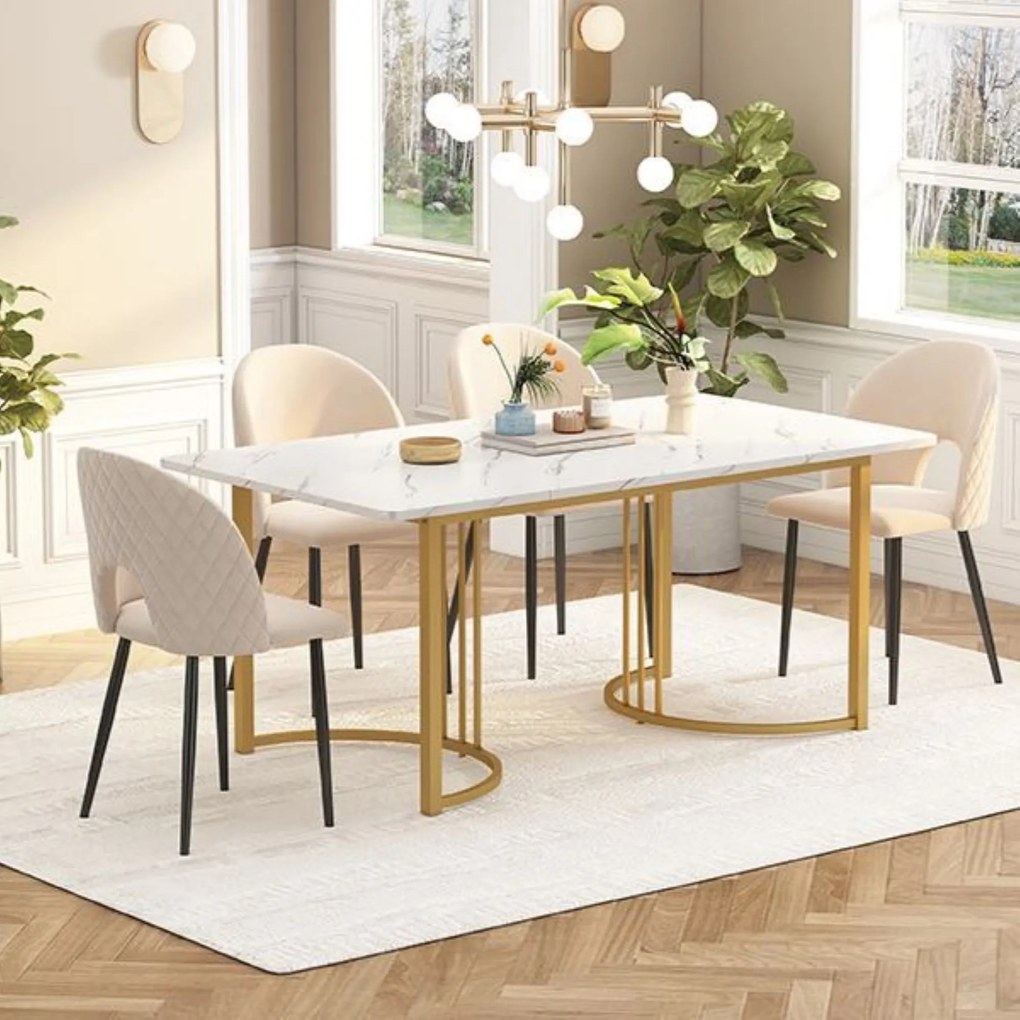 Masă de bucătărie dreptunghiulară cu cadru metalic stabil, Alb | Aosom Romania