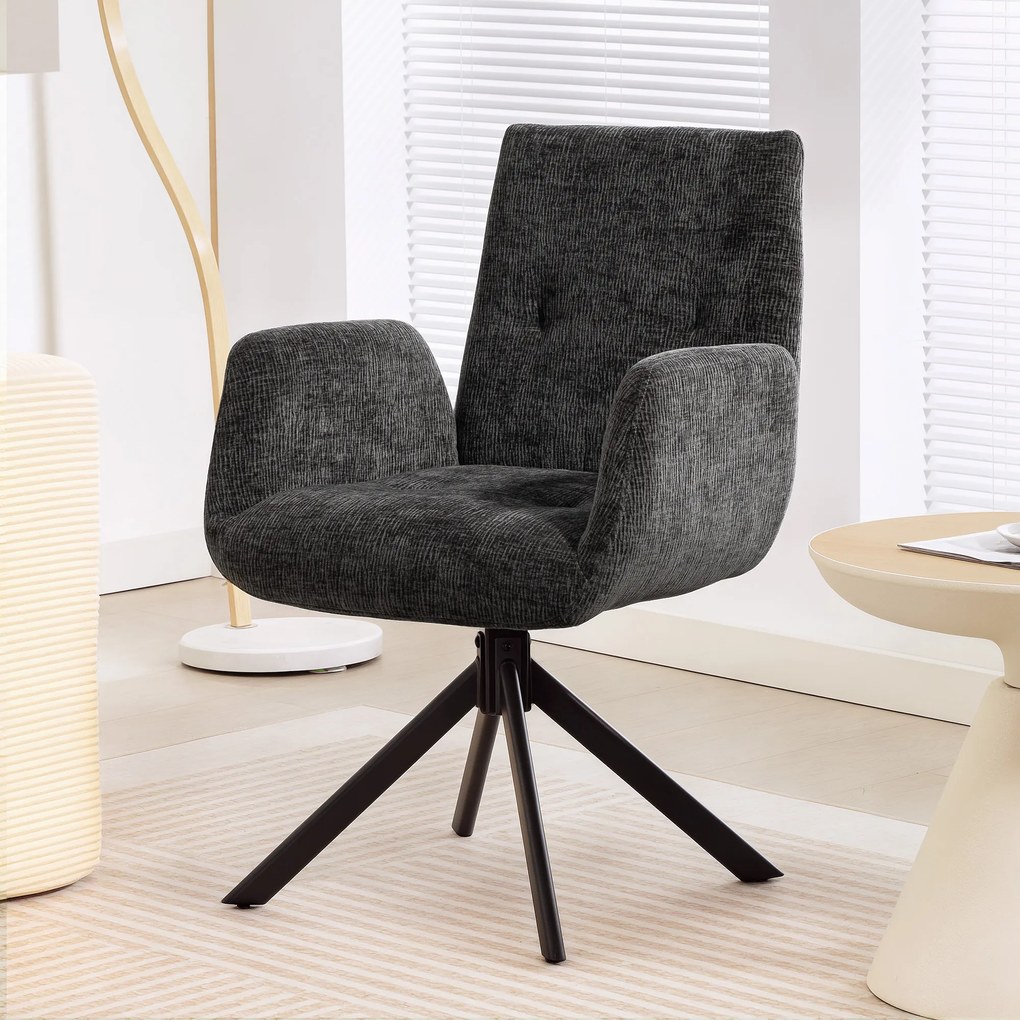 HOMCOM Fotoliu Rotativ pentru Dormitor, Material Textil cu Aspect de In și Picioare Înclinate din Oțel, Negru | Aosom Romania