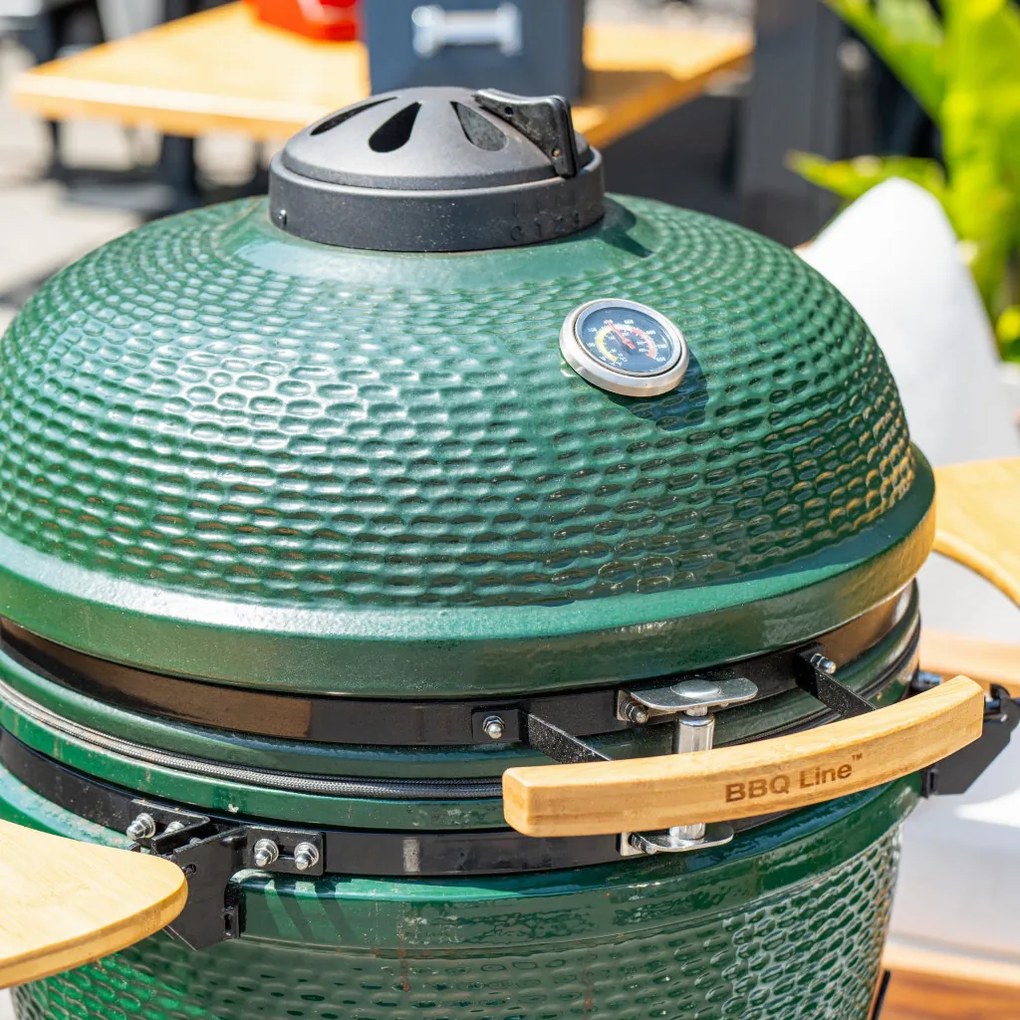 Grătar ceramic pentru cărbuni cu rafturi laterale, grilă de 52 cm