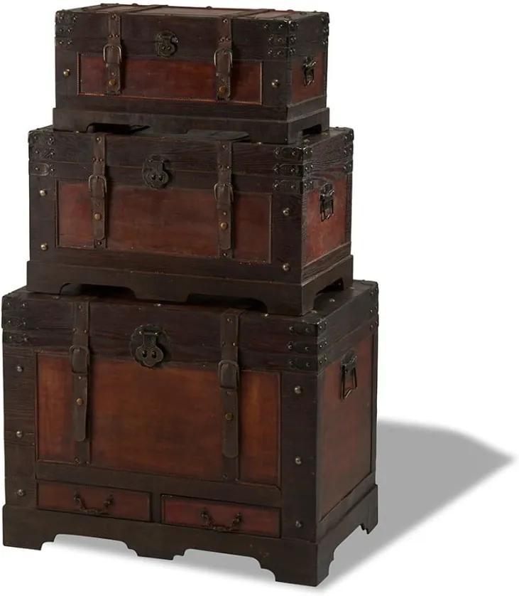 Set 3 cutii din lemn decorative Knuds Trunks Medieval