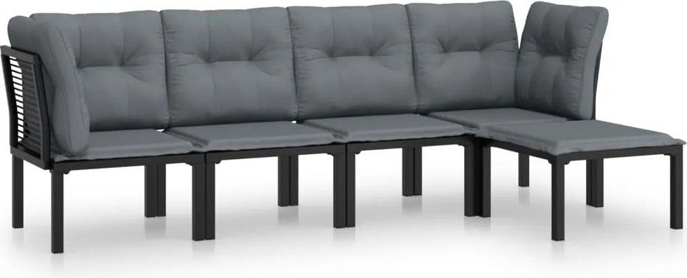 vidaXL Set mobilier de grădină, 5 piese, negru/gri, poliratan