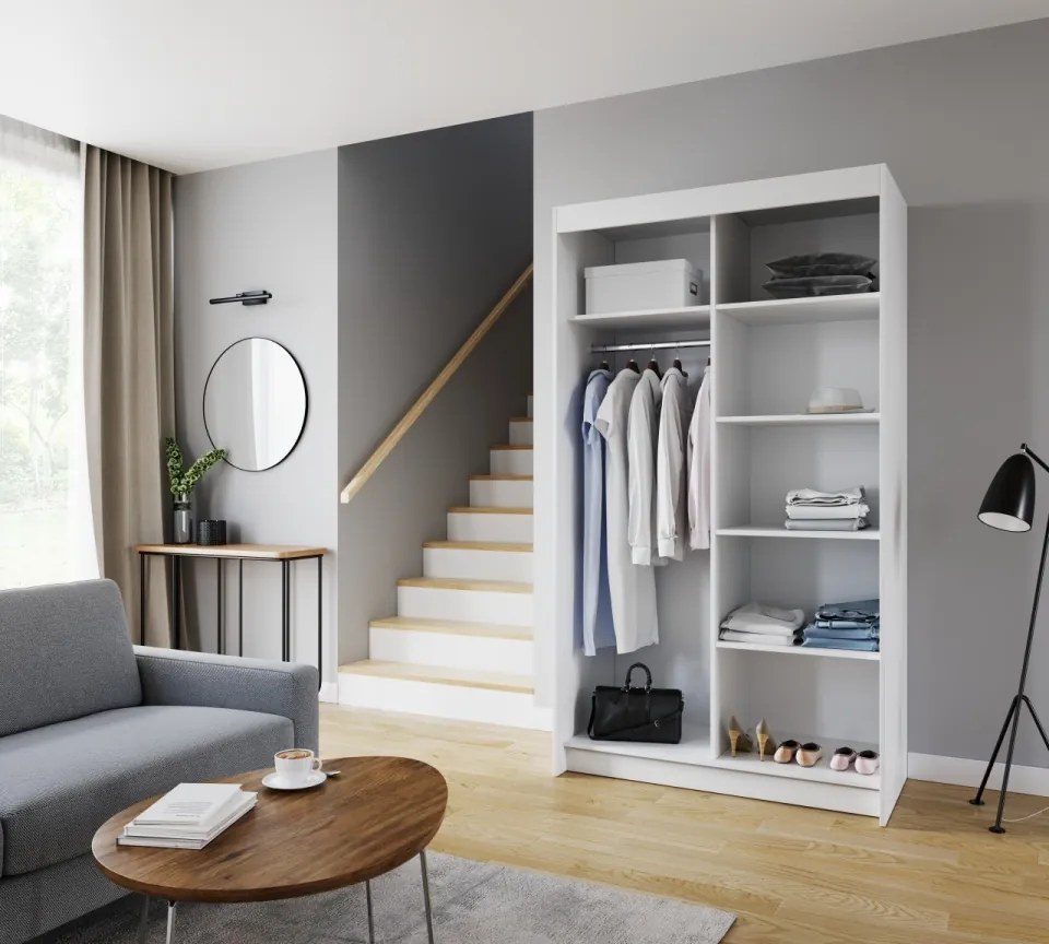 Dulap cu usi glisante, 120x60x216 cm, SHALVA 120. ADRK Furniture (Culoare: Alb / Alb)