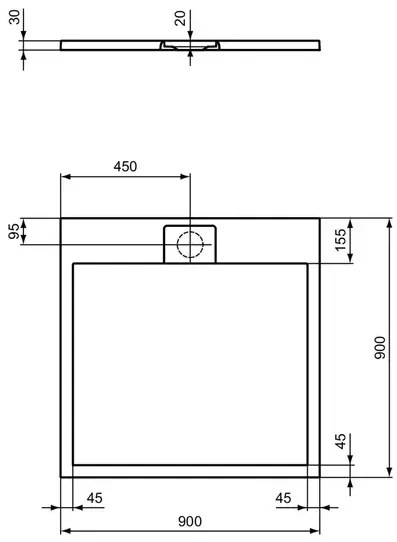 Cadita de dus patrata Ideal Standard i.life Ultra Flat S negru intens 90x90 cm