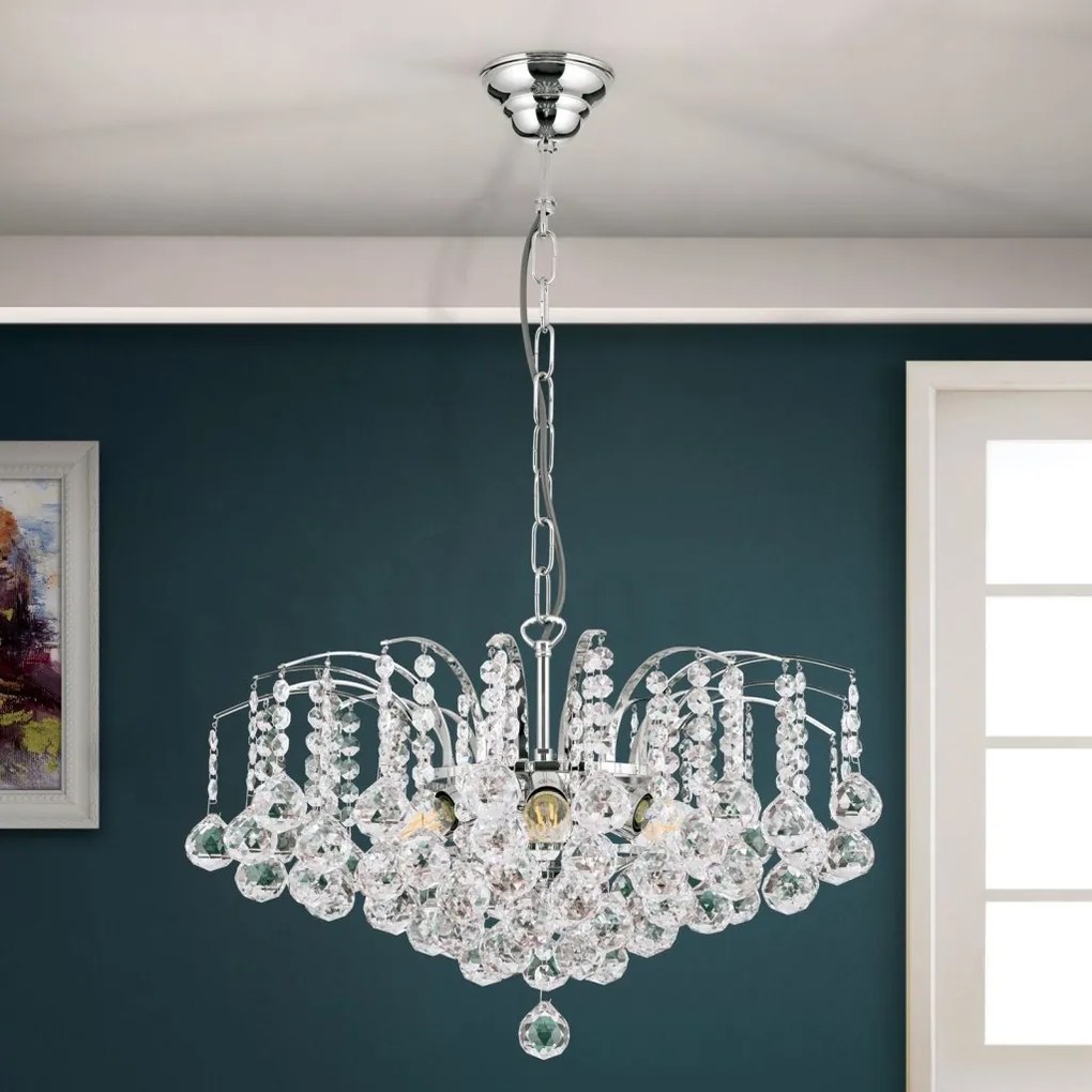 Candelabru cristal Asfour design lux KRISTALL KLASSISCH 6L chrome plated/clear crystal