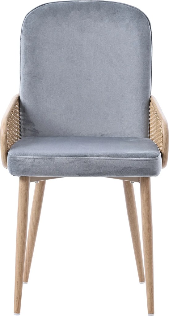 Set de 2 scaune moderne tapițate în ratan și material cu efect de catifea, Gri
