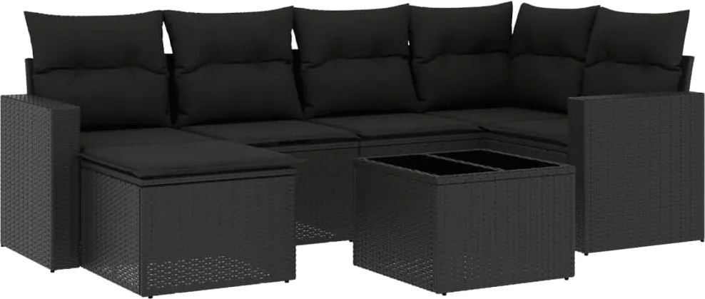vidaXL Set canapele de grădină cu perne, 7 piese, negru, poliratan