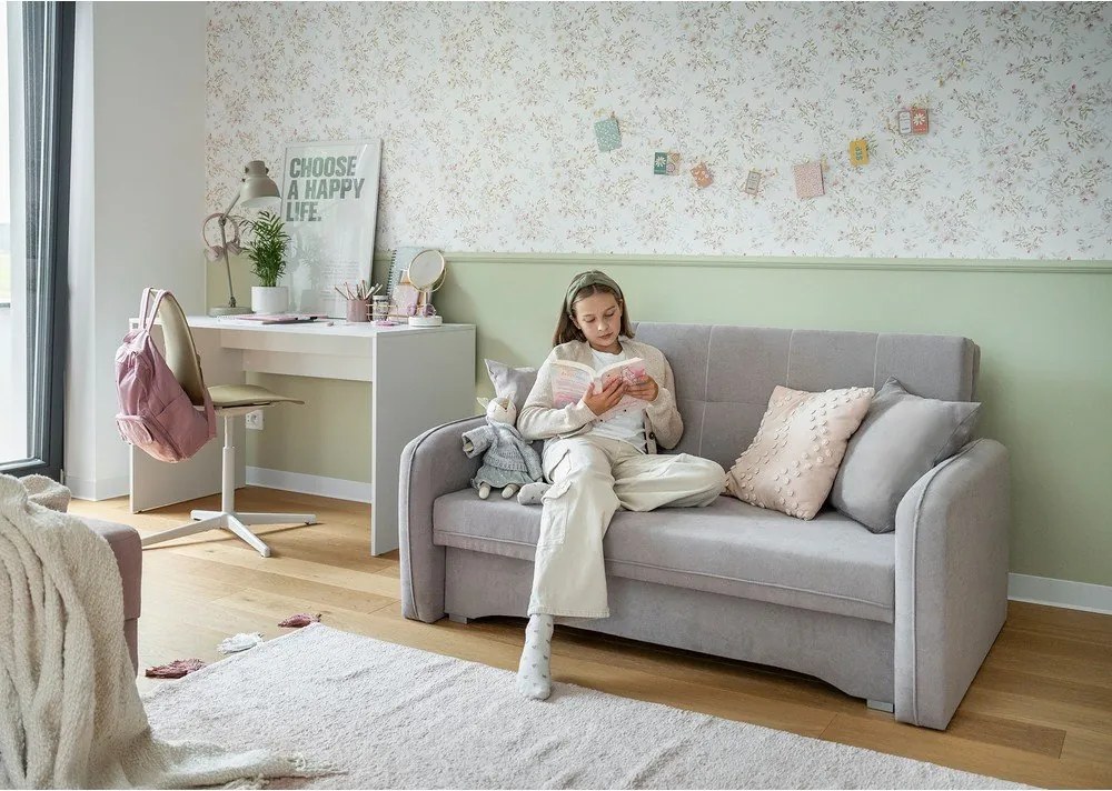 Canapea gri deschis extensibilă/cu spațiu de depozitare cu tapițerie din chenille 155 cm Laine – ELTAP