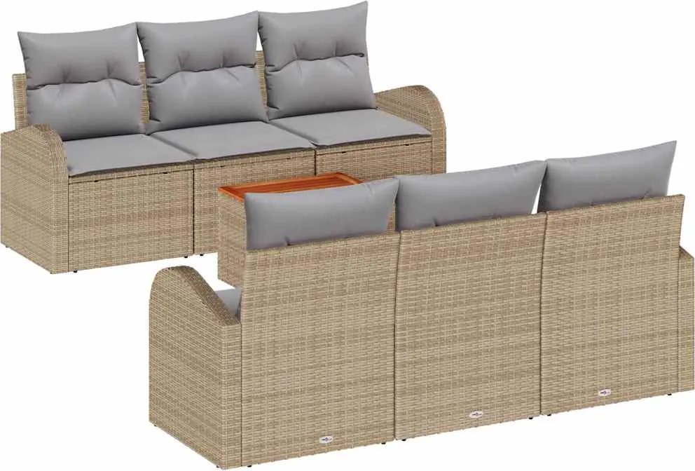 vidaXL Set de canapele pentru grădină cu pernă 7 pcs Bej poliratan