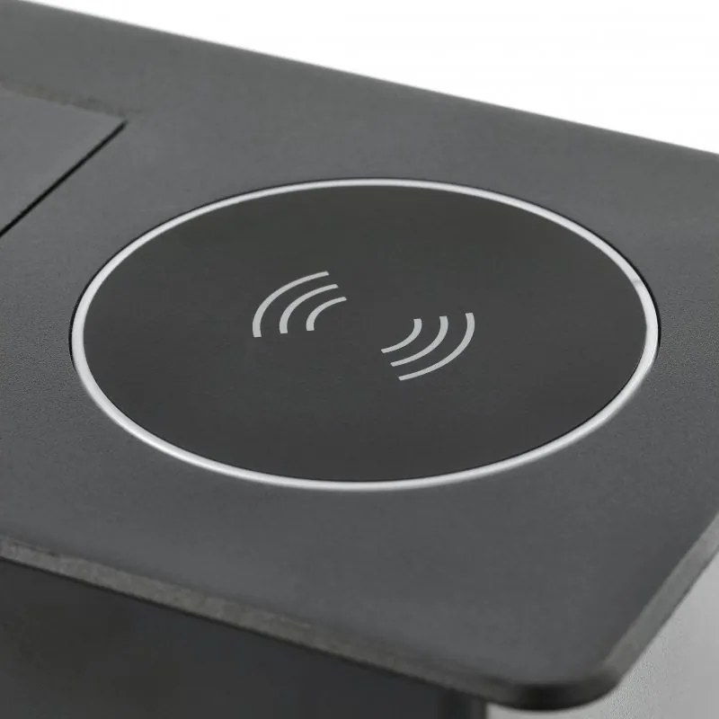 Priza incorporabila in blat Avaro Plus GTV, incarcator wireless 5W, 1 priza Schuko, USB A + C, negru Aluminiu  plastic, Negru, L:240 mm; l:119 mm;