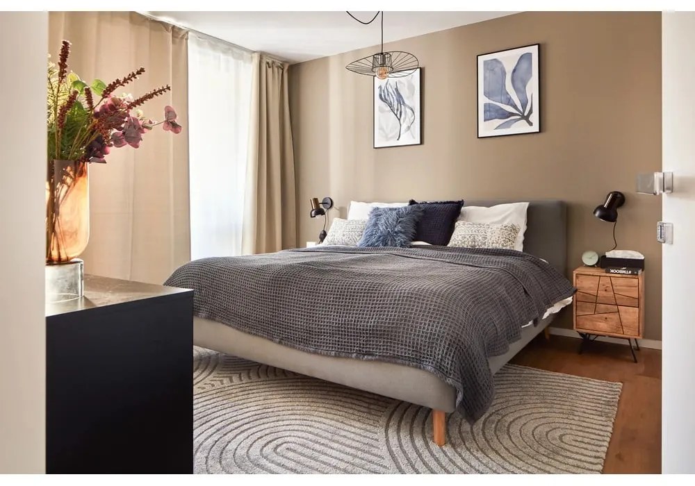 Pat matrimonial gri tapițat fără somieră 160x200 cm Mattis – Meise Möbel