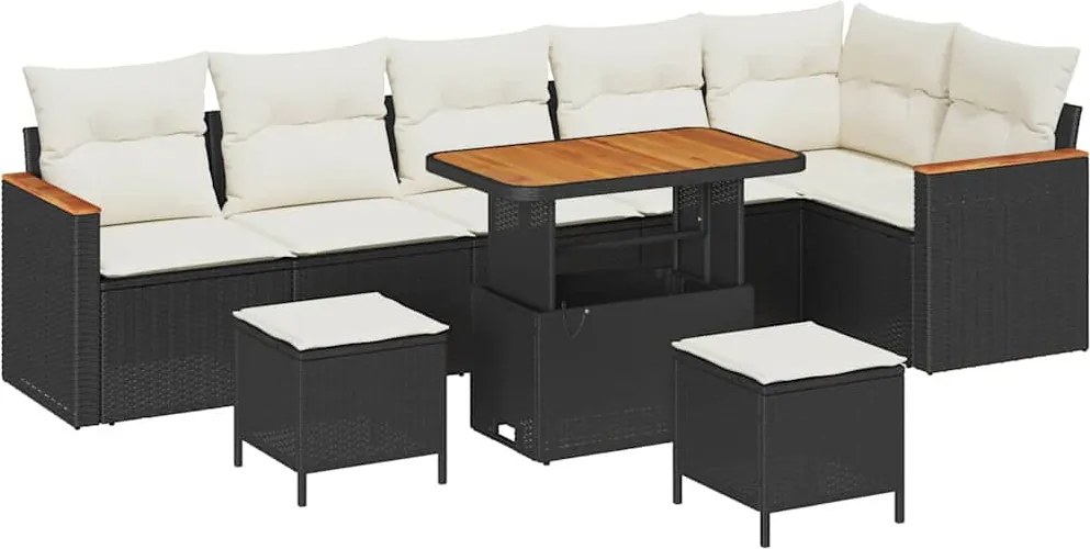 vidaXL Set de canapele pentru grădină cu pernă Negru Rattan poli